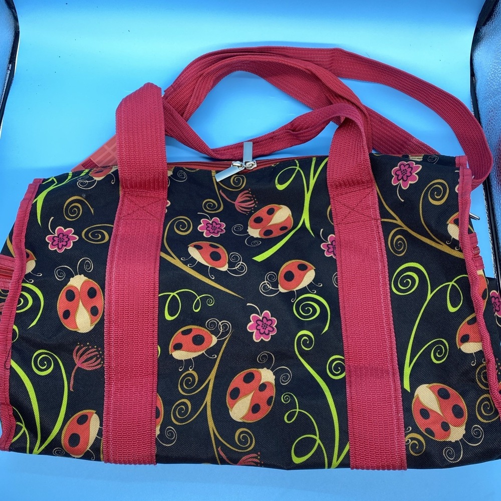 J Garden Black & Red LadyBug Duffle Bag with Feet Whimsical